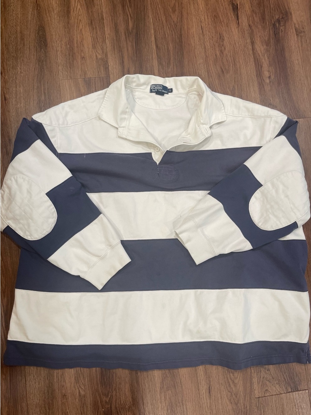 Vintage Ralph Lauren Navy and White Striped Rugby Polo